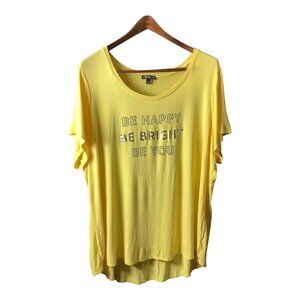 Lane Bryant Womens Plus Size 26/28 Yellow Graphic Tee "Be Happy Be Bright Be You